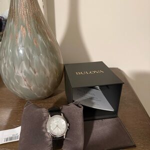 Bulova women’s Silver Dial Leather Strap Watch - Silver/Black